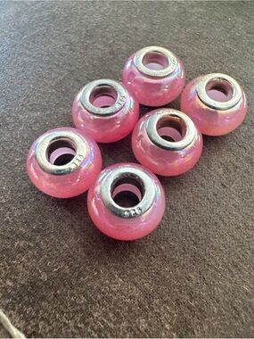 925 Silver Pink Euro Beads for Charm Bracelet- 6